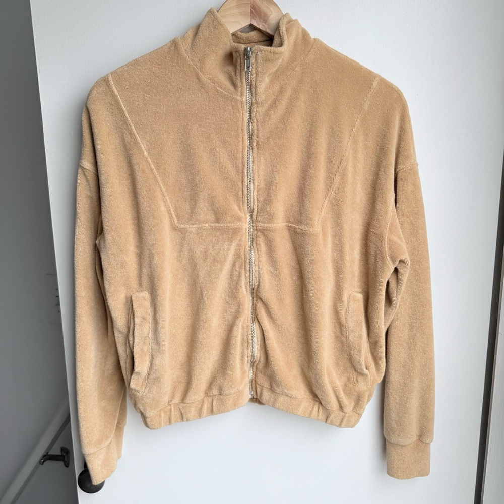 MONROW Terry Cloth Track Zip Up Tan Camel XS HJ0271